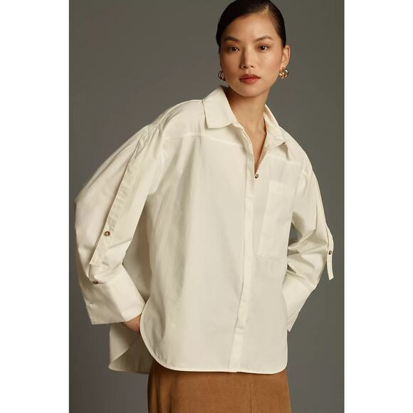 Anthropologie NWT Oversized White Cotton Button Down Shirt Size Medium - Picture 1 of 10